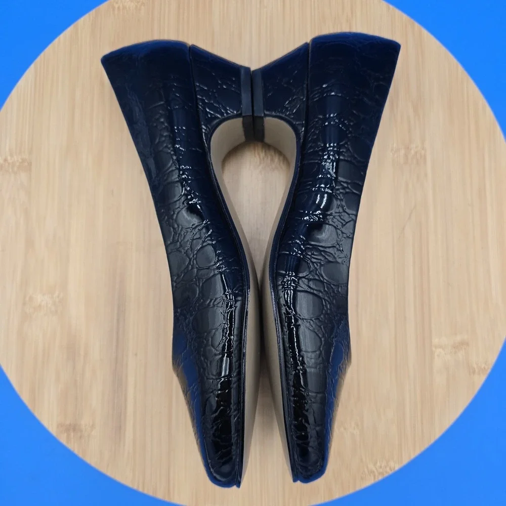 Soft Style Hushpuppies Black Patent Faux Croc‎ Low Heel Pumps Women's 6.5M NWOB